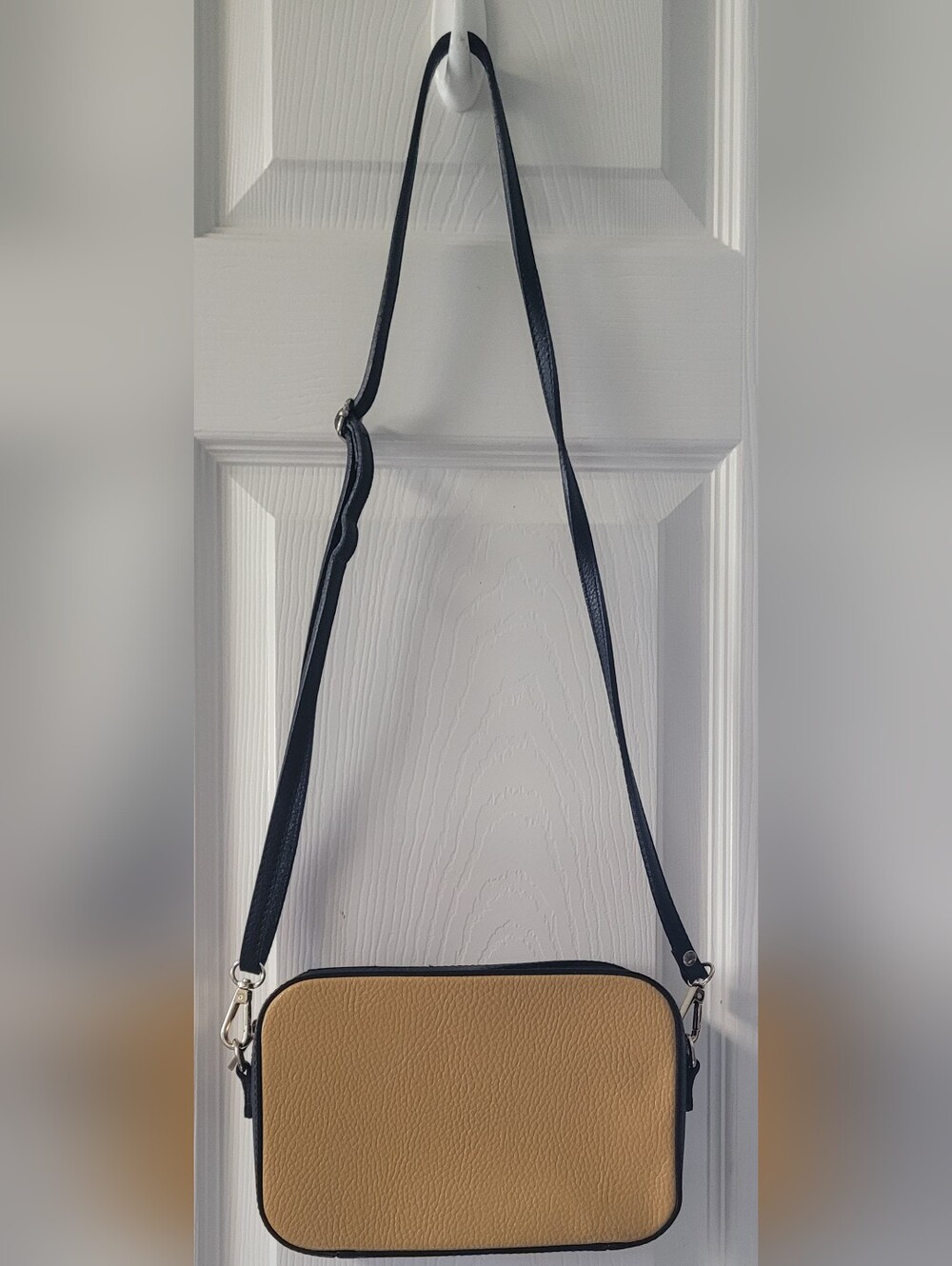 LE CREDI Textured Yellow Crossbody Bag with Black Trim